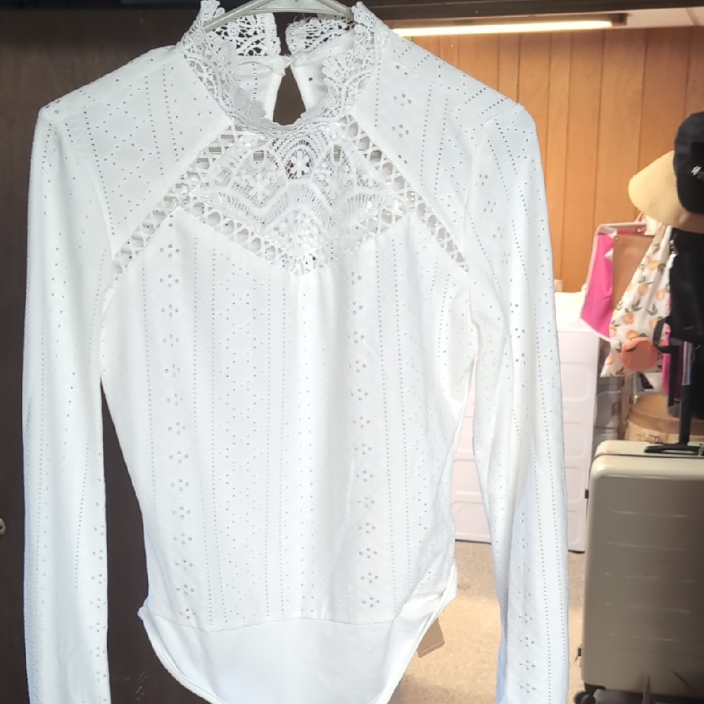 SHEIN White Asymmetrical Cut Out Bodysuit